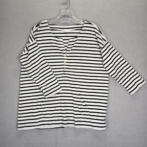 J Jill White Black Stripe Long Sleeve Multicolor Tunic Top Size Medium